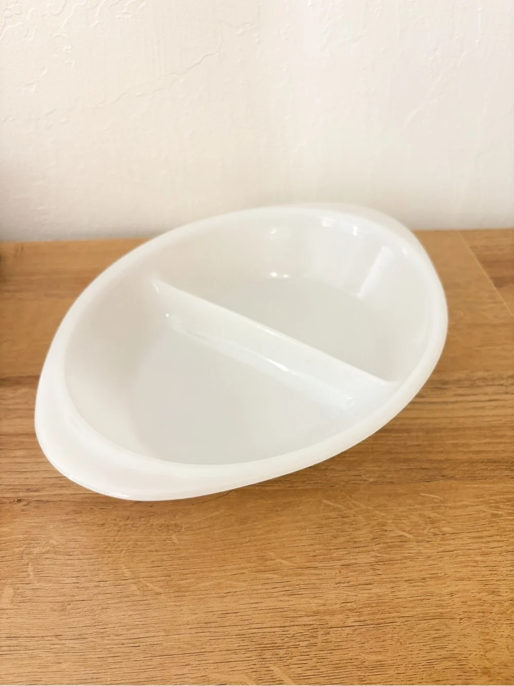 Vintage Glasbake Divided Opal White Milk Glass Casserole Baking Dish J2352